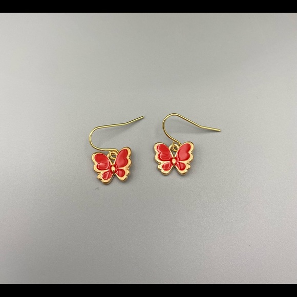 Hand Crafted Jewelry - Tiny Red and Gold Butterfly Earrings New 4/$15